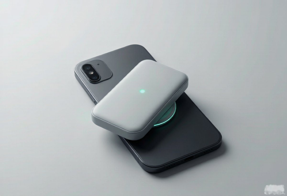 Magnetic wireless power bank attached to a smartphone, 25W Qi2.2 era